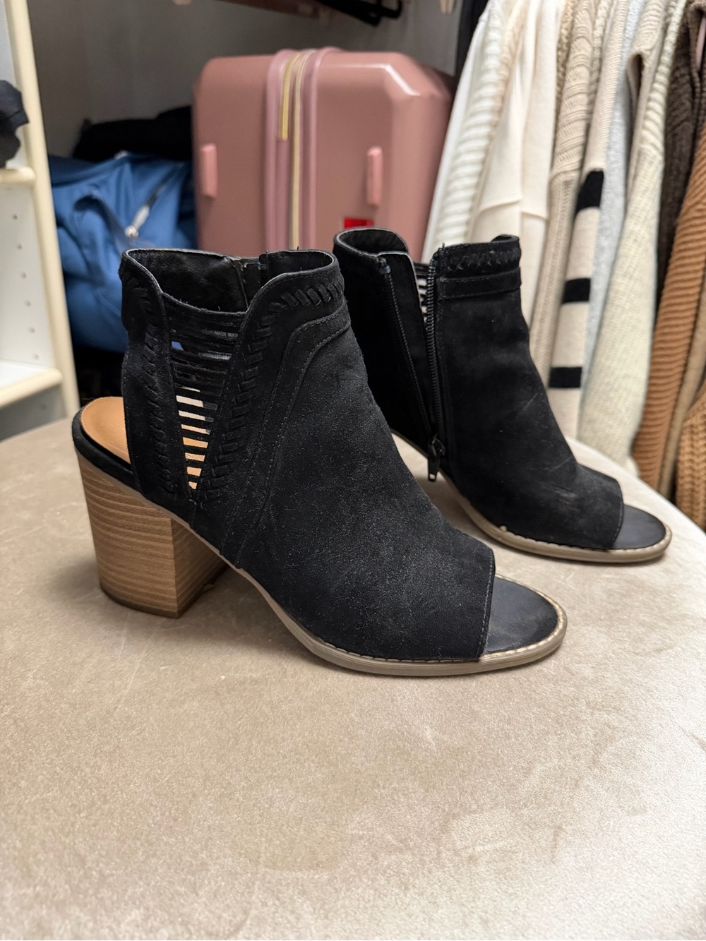 Target Black Suede Cutout Open-Toe Block Heel Booties